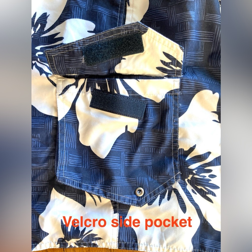 Mens Sonoma Blue and White Floral Swim Trunks - Large Swimsuit Board Shorts - Picture 6 of 6